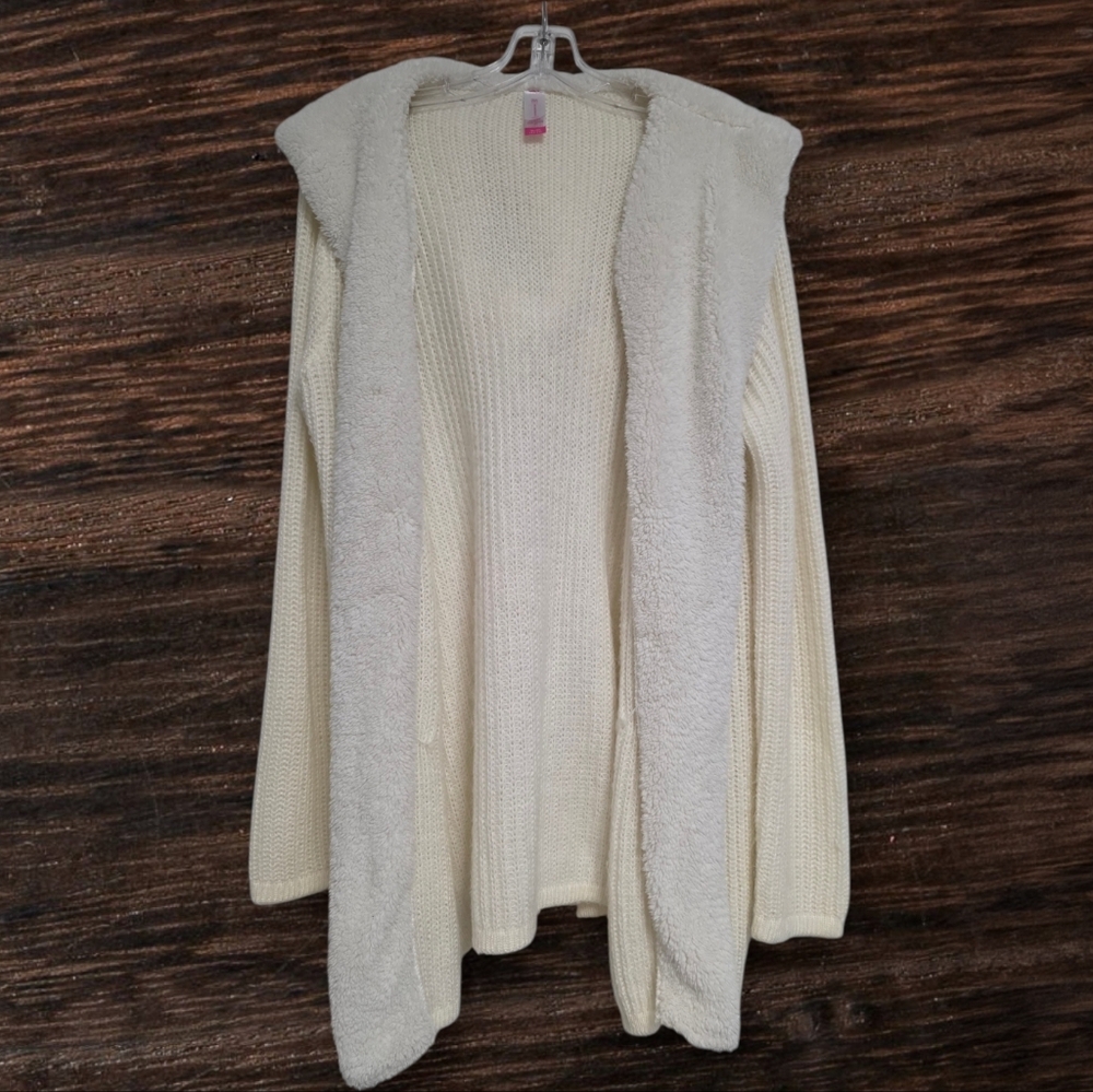 ❤️ 3 For 15 No Boundaries Women's Cream Fuzzy Open Cardigan Size Juniors 15-17